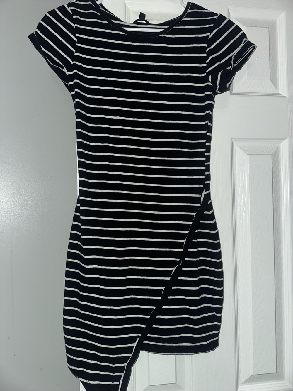 feathers Black and White Striped Mini Dress